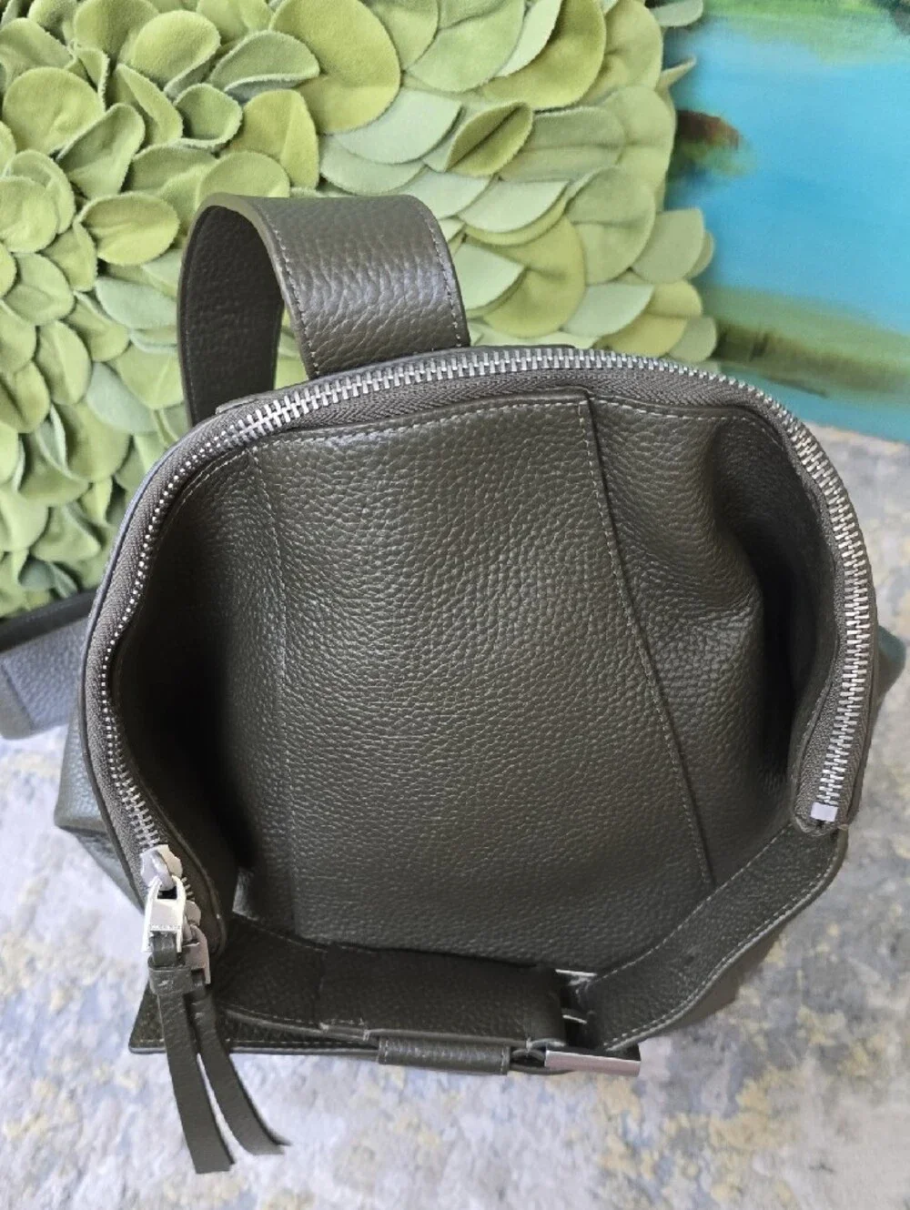 All Saints Anouck Sling Leather Backpack - Sycamore Green